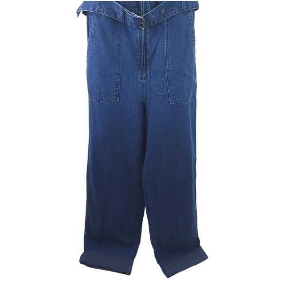 Rachel Comey Denim Jumpsuit Womens Size 4 Front Zip Belted Cuffed Hem Sleeveless - Picture 4 of 9